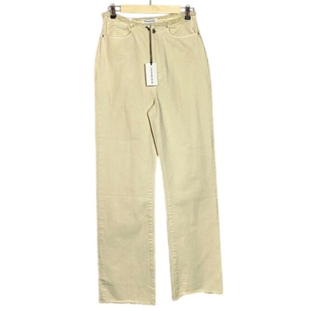 We Wore What Frayed Waistband  and Hem High-Rise Straight-Leg Jeans Cream Size 2